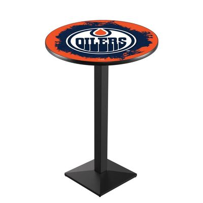 Holland Bar Stool Co. L217-36" Black Wrinkle Edmonton Oilers Pub Table with 36" Dia. top