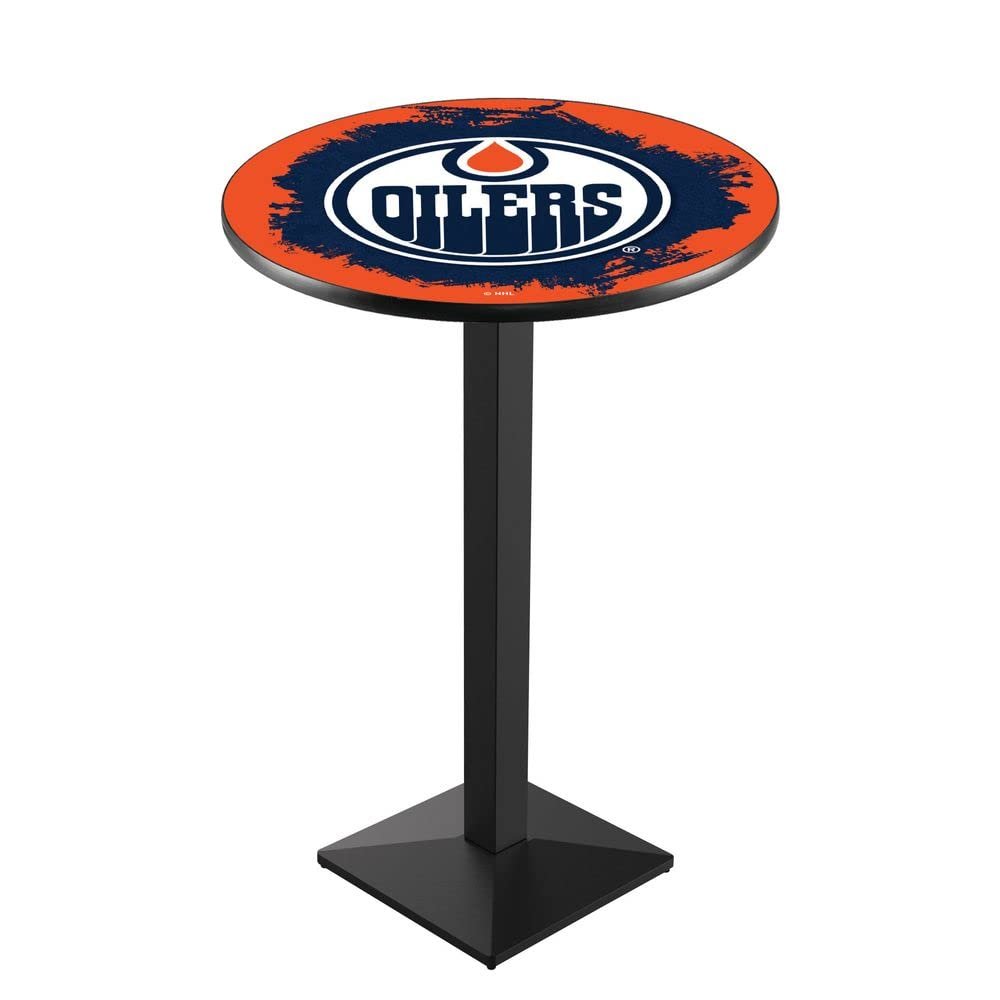 Holland Bar Stool Co. L217-36" Black Wrinkle Edmonton Oilers Pub Table with 36" Dia. top