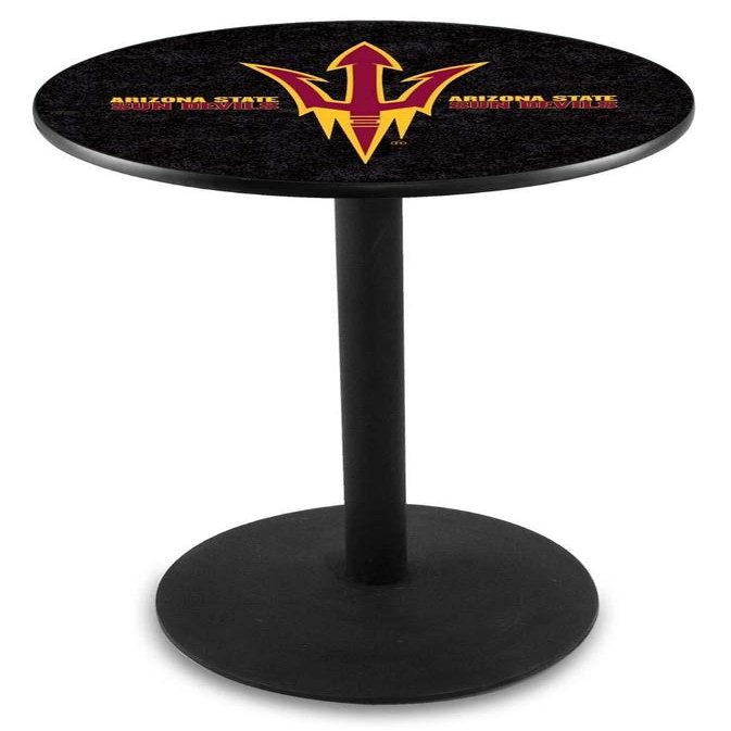 Holland Bar Stool Co. L214-36" Black Wrinkle Arizona State Pub Table with Pitchfork Logo with 36" Dia. top