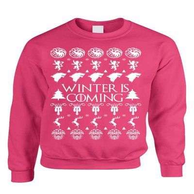 ALLNTRENDS Adult Crewneck Winter is Coming Ugly Christmas Sweater Holiday (M, Heliconia Pink)