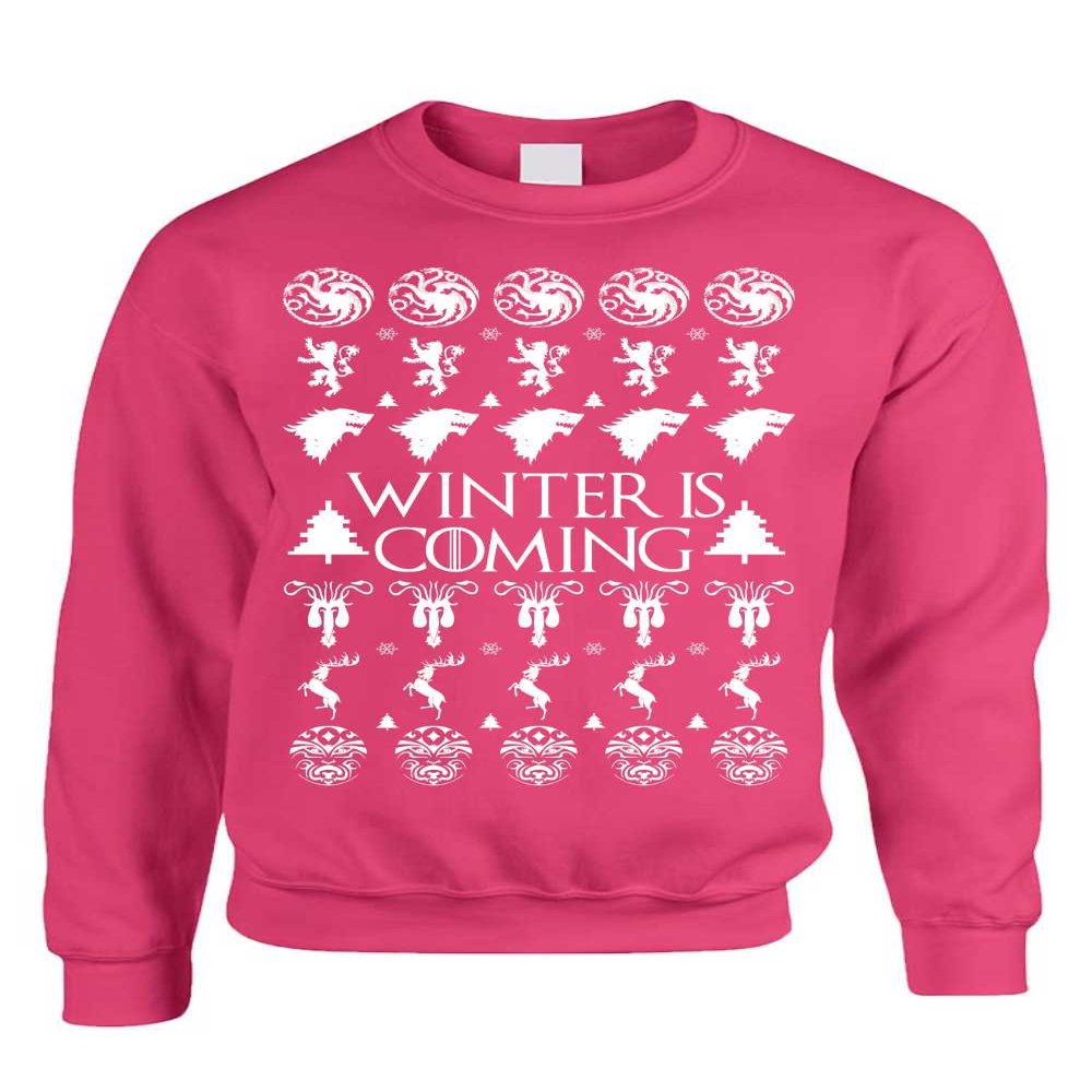 ALLNTRENDS Adult Crewneck Winter is Coming Ugly Christmas Sweater Holiday (M, Heliconia Pink)