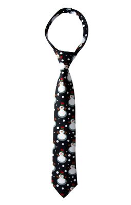 Spring Notion Boy's Printed Microfiber Christmas Theme Pretied Zipper Tie, Medium Black Snowman