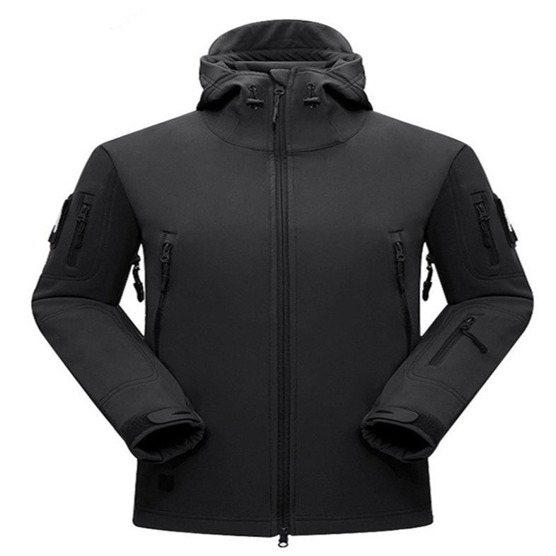 DLP Tactical Stalker Soft Shell Waterproof & Windproof Fleece Hooded Jacket (Large, Black)