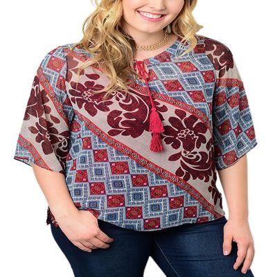 Belle Donne Big Women Tops Blouse Full or 3/4 Sleeve Casual Tunic Plus Size - Blue/2X-Large