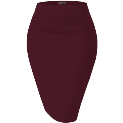 Hybrid & Company Women's Premium Nylon Ponte Stretch High Waist Pencil Suit Skirt Below Knee KSK45002 1073T NW Wine 3X