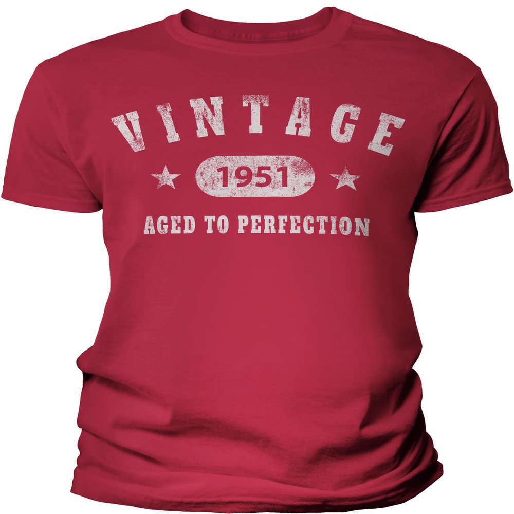 1951 Birthday Shirt for Men - Vintage Stars 1951 Aged to Perfection - 75th Birthday Gift - F/Red-4X