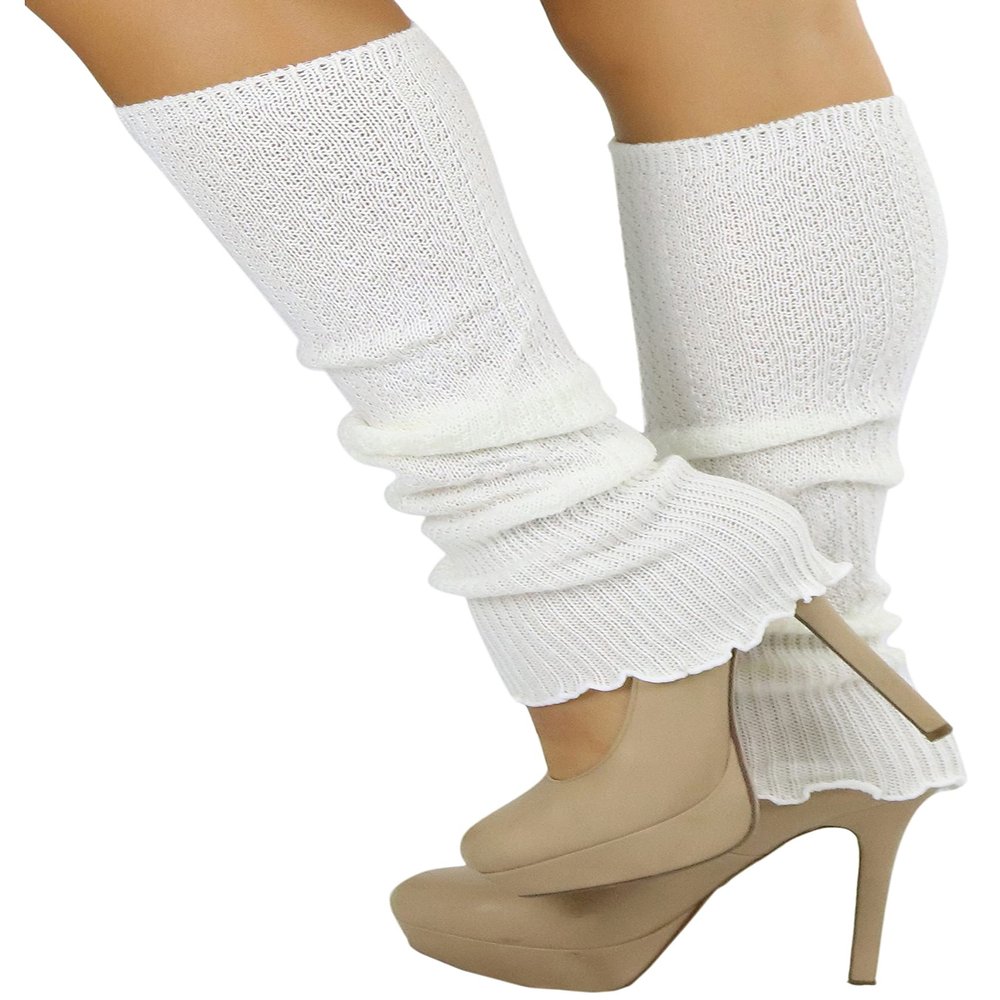 ToBeInStyle Women's Ribbed Acrylic Footless Leg Warmers - White
