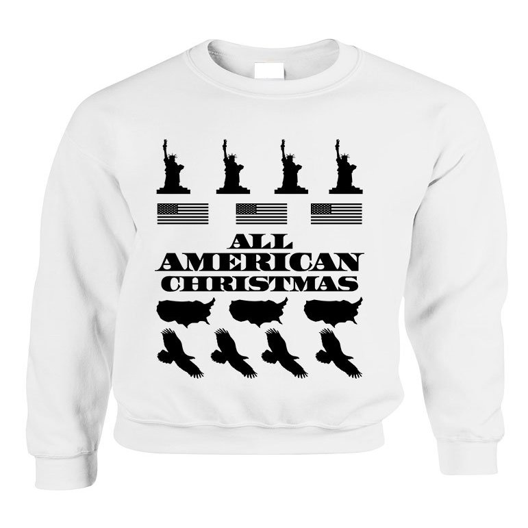ALLNTRENDS Adult Crewneck American Christmas Ugly Sweater Love USA Top (M, White)