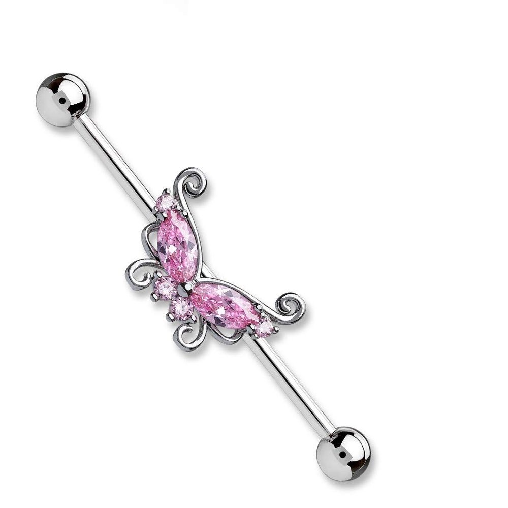 Body Accentz Industrial Barbell Butterfly 316L Surgical Steel 1 1/2 14g Bar