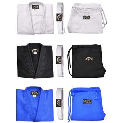 Prime BJJ Uniform Brazilian Jiu Jistu Gi Jacket & Pant with Free White Belt 1303 (Black, A3)