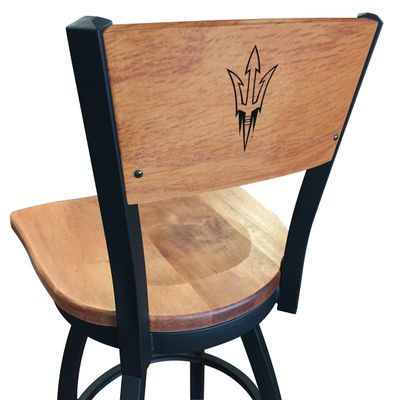 Holland Bar Stool Co. L038-36" Black Wrinkle Arizona State Swivel Bar Stool with Laser Engraved Back and Pitchfork Logo by The