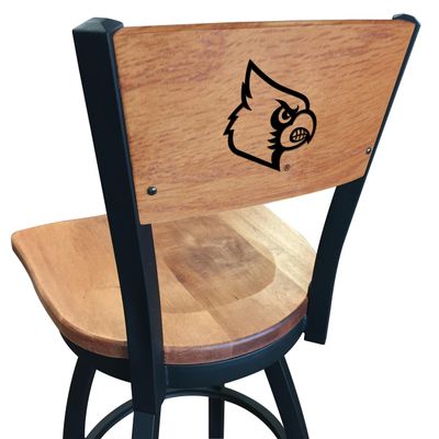Holland Bar Stool Co. L038-36" Black Wrinkle Louisville Swivel Bar Stool with Laser Engraved Back by The