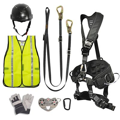 Fusion Climb Pro Backyard FK-A-HLTCHVG-26 Carabineer Helmet Vest Gloves Bundle, Black