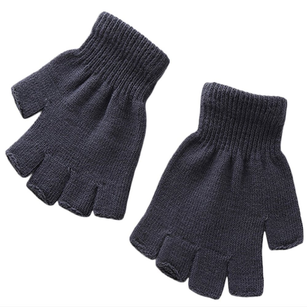 X&F Boys' and Girls' Solid Knitted Half Finger Mittens Typing Gloves, Small, Grey