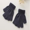 X&F Boys' and Girls' Solid Knitted Half Finger Mittens Typing Gloves, Small, Grey view 2