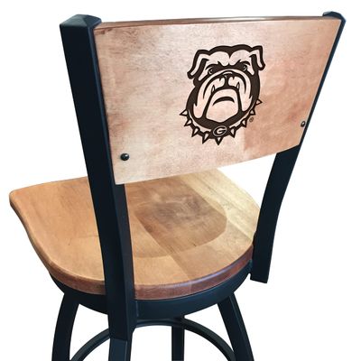 Holland Bar Stool Co. L038-36" Black Wrinkle Georgia Bulldog Swivel Bar Stool with Laser Engraved Back by The