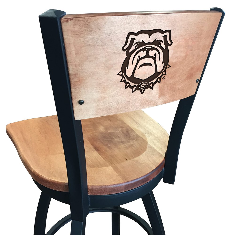 Holland Bar Stool Co. L038-36" Black Wrinkle Georgia Bulldog Swivel Bar Stool with Laser Engraved Back by The