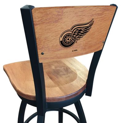 Holland Bar Stool Co. L038-36" Black Wrinkle Detroit Red Wings Swivel Bar Stool with Laser Engraved Back by The