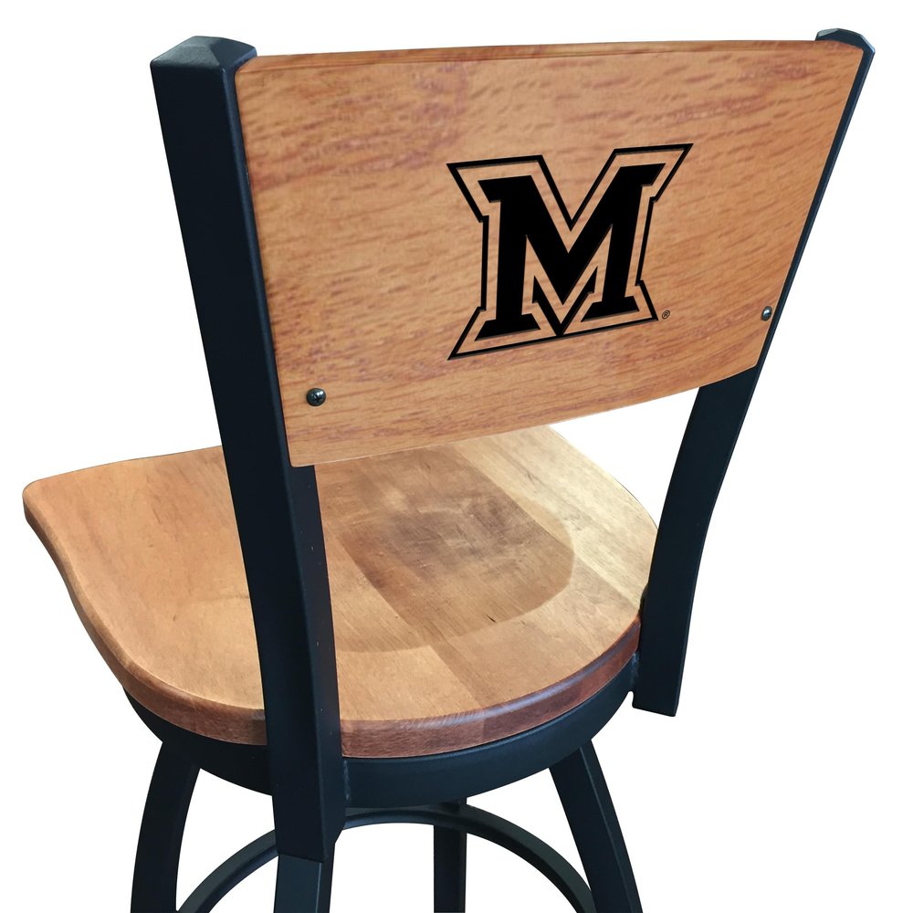 Holland Bar Stool Co. L038-36" Black Wrinkle Miami (OH) Swivel Bar Stool with Laser Engraved Back by The