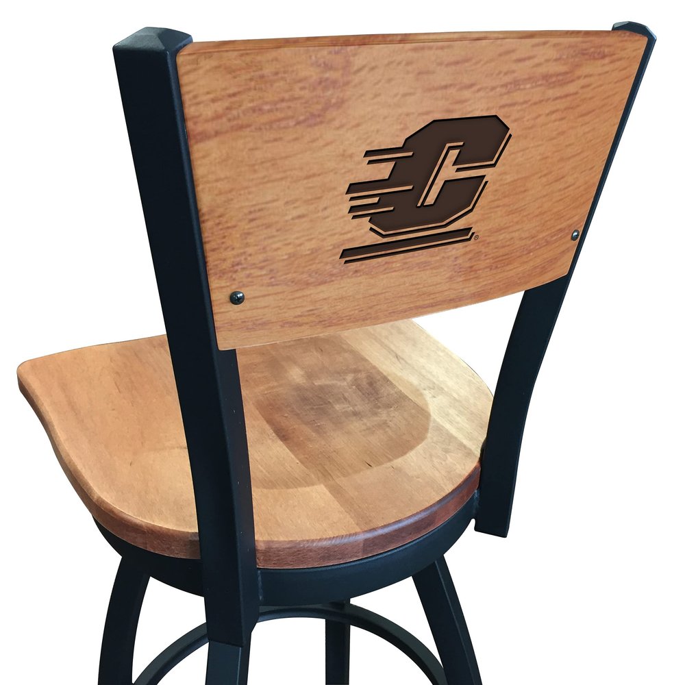 Holland Bar Stool Co. L038-36" Black Wrinkle Central Michigan Swivel Bar Stool with Laser Engraved Back by The