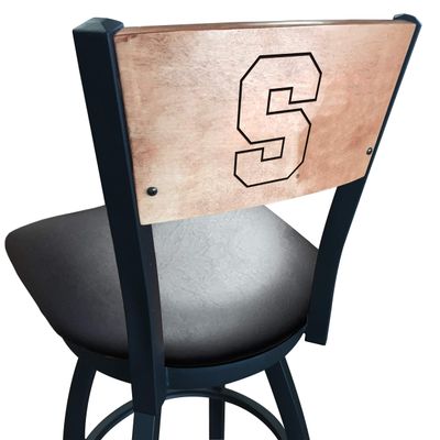 Holland Bar Stool Co. L038-36" Black Wrinkle Syracuse Swivel Bar Stool with Laser Engraved Back by The