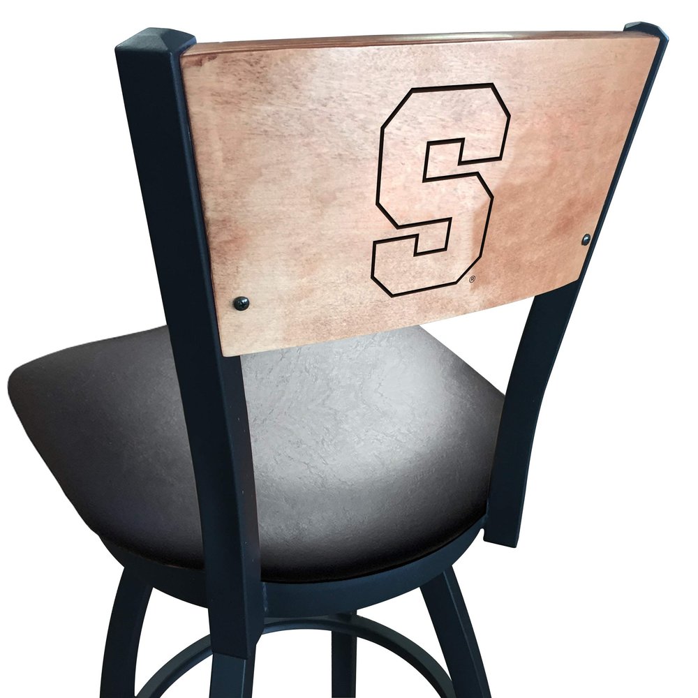 Holland Bar Stool Co. L038-36" Black Wrinkle Syracuse Swivel Bar Stool with Laser Engraved Back by The