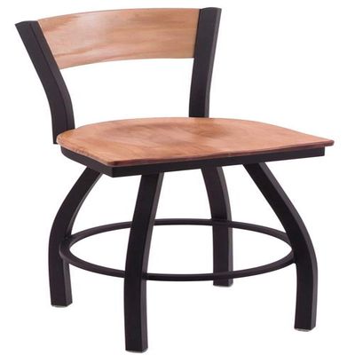 Holland Bar Stool Co. L038-36" Black Wrinkle Wisconsin Badger Swivel Bar Stool with Laser Engraved Back by The