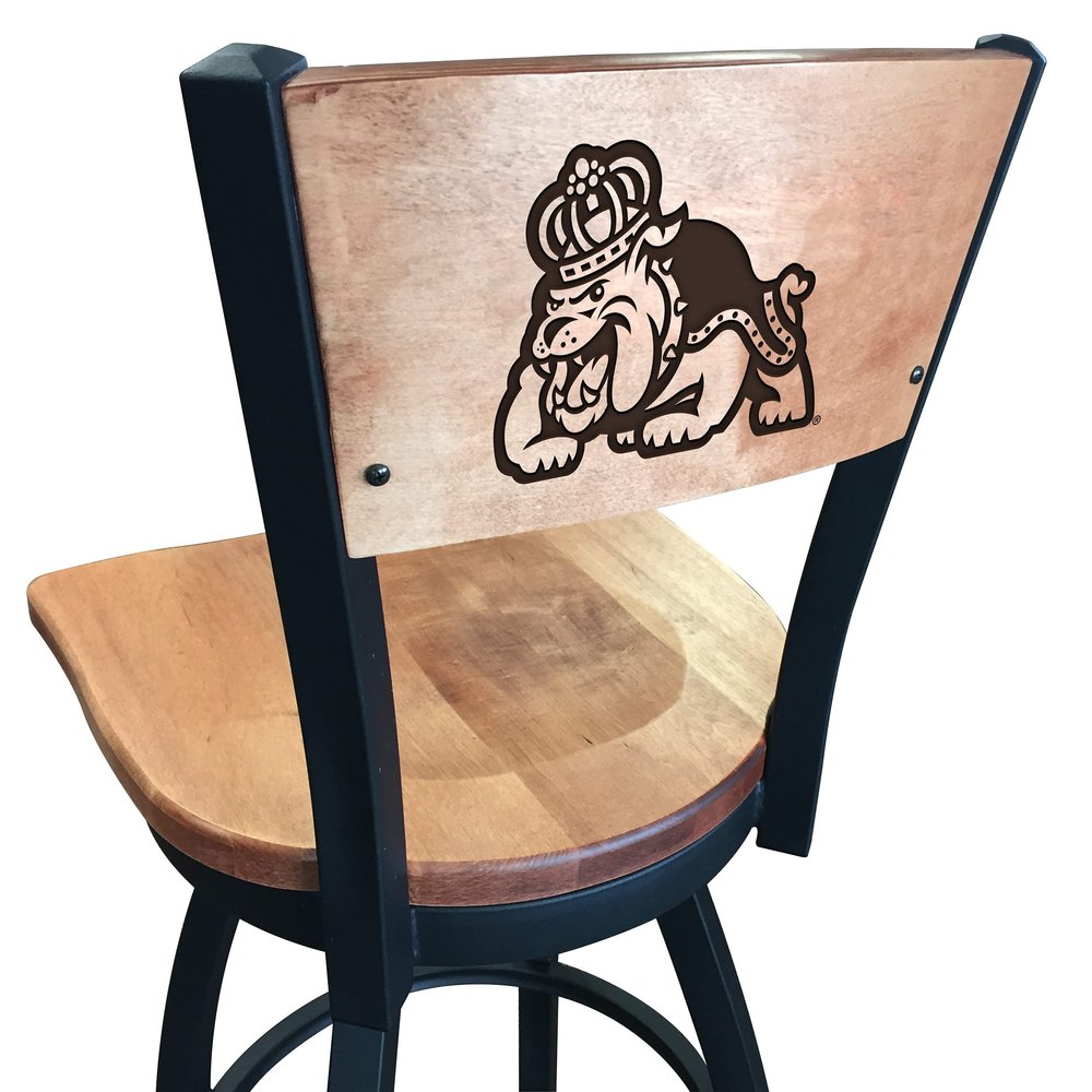 Holland Bar Stool Co. L038-36" Black Wrinkle James Madison Swivel Bar Stool with Laser Engraved Back by The