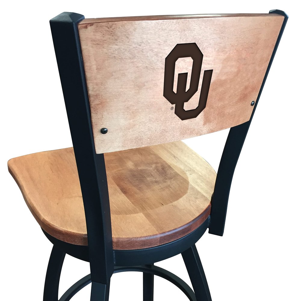 Holland Bar Stool Co. L038-36" Black Wrinkle Oklahoma Swivel Bar Stool with Laser Engraved Back by The
