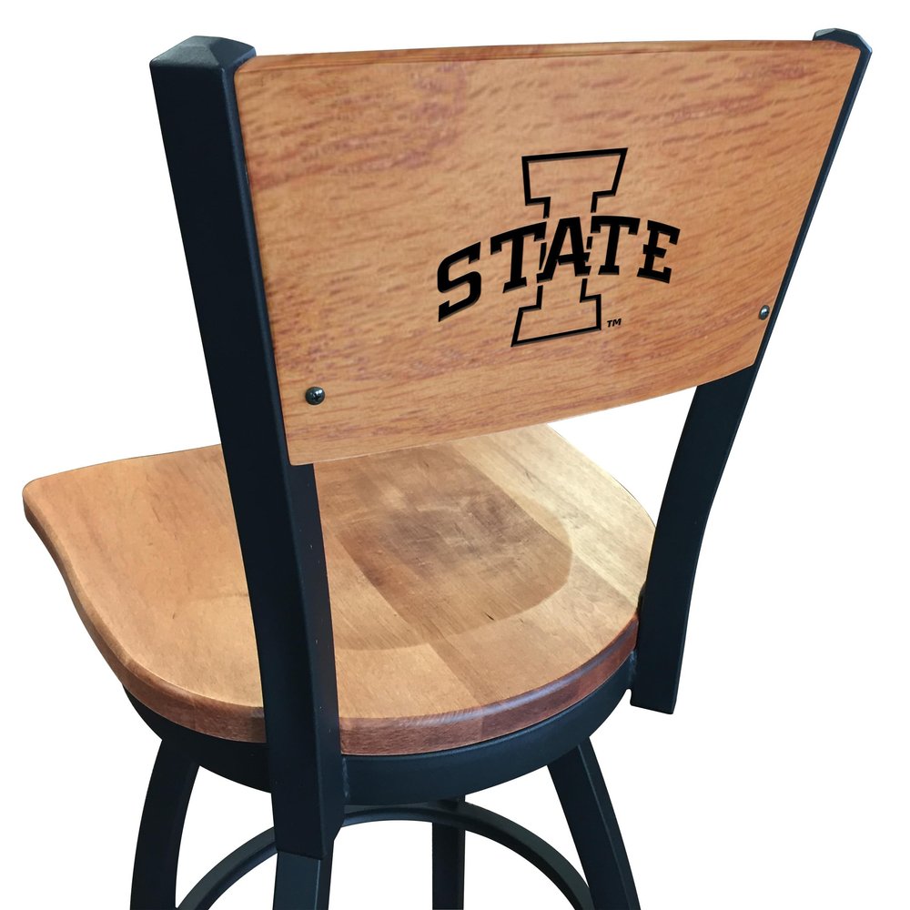 Holland Bar Stool Co. L038-36" Black Wrinkle Iowa State Swivel Bar Stool with Laser Engraved Back by The