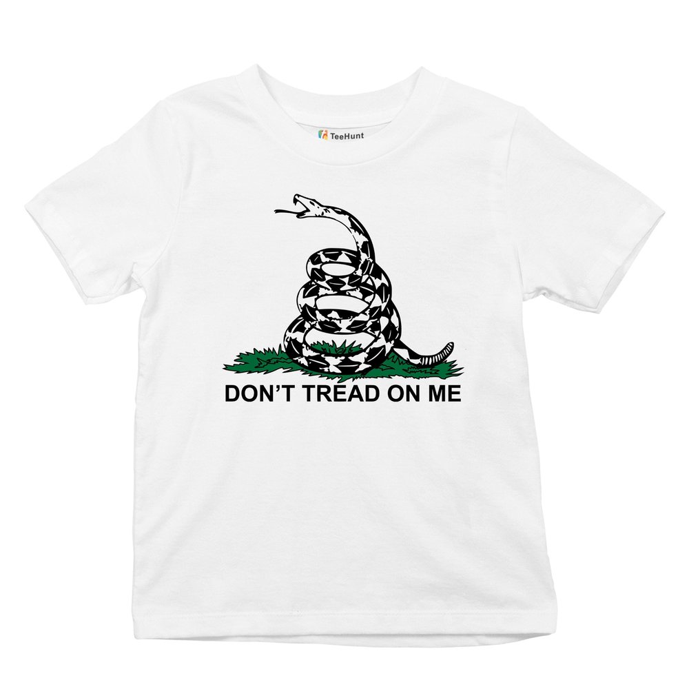 Don't Tread On Me Kid's T-Shirt Gadsden Flag American Patriot US Boys Girls Tee White Small