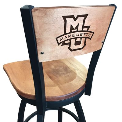 Holland Bar Stool Co. L038-36" Black Wrinkle Marquette Swivel Bar Stool with Laser Engraved Back by The