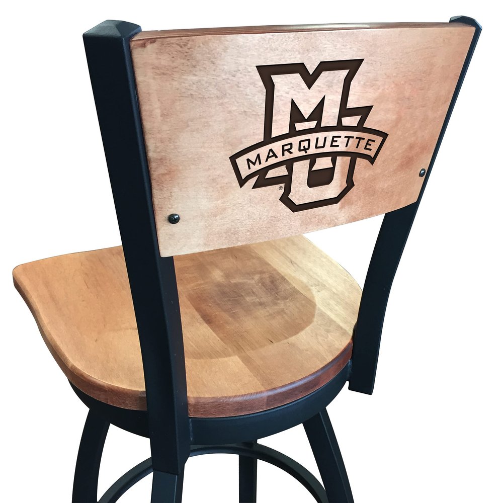 Holland Bar Stool Co. L038-36" Black Wrinkle Marquette Swivel Bar Stool with Laser Engraved Back by The