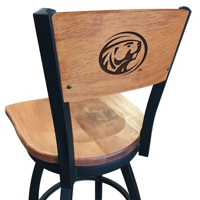 Holland Bar Stool Co. L038-36" Black Wrinkle Bemidji State Swivel Bar Stool with Laser Engraved Back by The