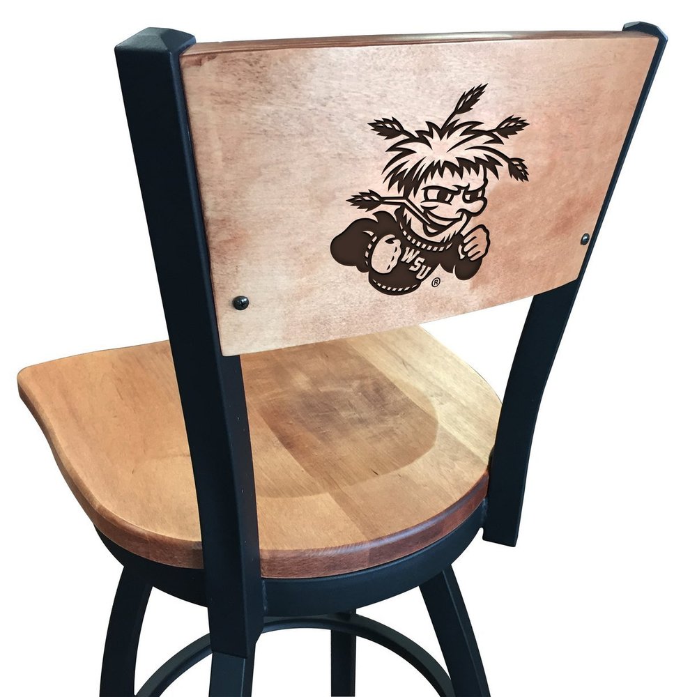 Holland Bar Stool Co. L038-36" Black Wrinkle Wichita State Swivel Bar Stool with Laser Engraved Back by The