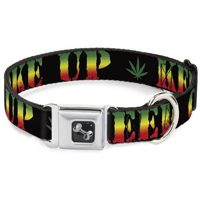Dog Collar Bone - Keep Calm and Smoke UP Black Rasta - Large 15-26"