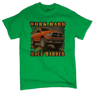 Tee Hunt Work Hard Haul Harder Men's Big and Tall Graphic Short Sleeve T-Shirt - American Pickup Truck Offroad 4x4 USA Design 4X-Large Green