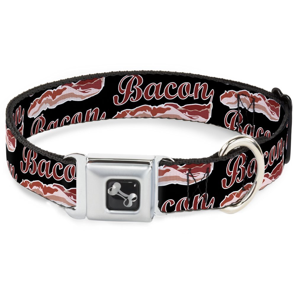Dog Collar Seatbelt Buckle Bacon Baseball Script 16 to 23 Inches 1.5 Inch Wide