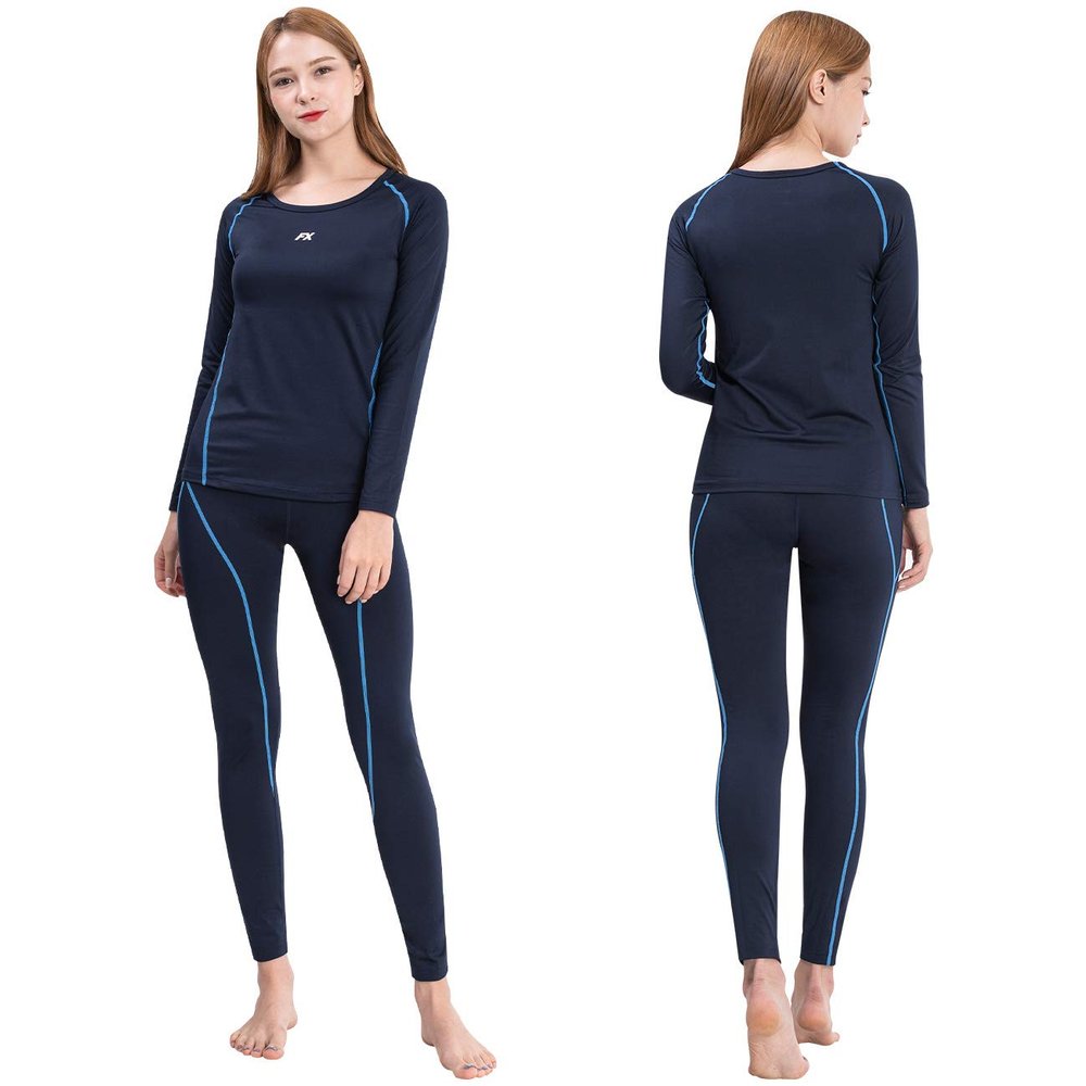 FITEXTREME Womens MAXHEAT Fleece Long Johns Thermal Underwear Set Navy S