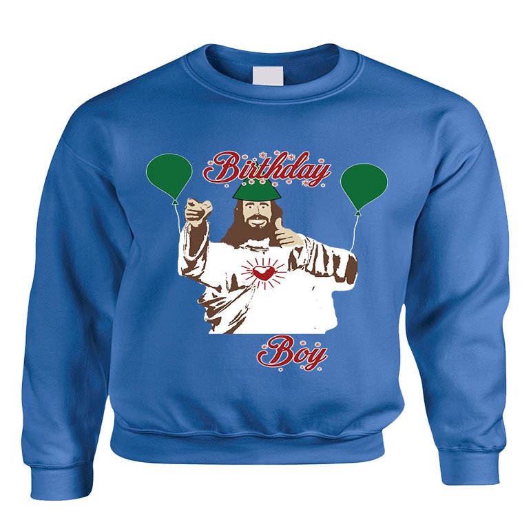 ALLNTRENDS Adult Crewneck Birthday Boy Jesus Ugly Christmas Sweater (3XL, Royal Blue)