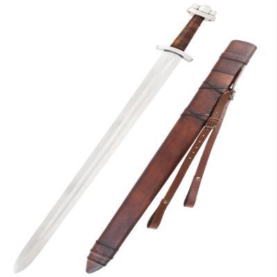 Battle-Merchant Viking Sword Replica Godfred with Scabbard, EN45 Spring Steel, Medieval Reenactment Display