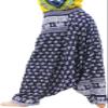 Full Funk Viscose Rayon Front Tie Harem Pants Pocket Plus Size Petite Length, X-Large, Iconic Elephants - Blue and White view 2