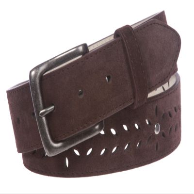 Women's 1 1/2" (38 mm) Snap on Suede Perforated Studded Leather Belt, Brown | 30"