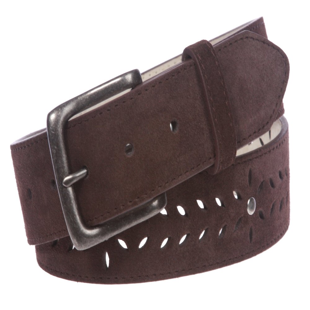 Women's 1 1/2" (38 mm) Snap on Suede Perforated Studded Leather Belt, Brown | 30"