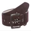 Women's 1 1/2" (38 mm) Snap on Suede Perforated Studded Leather Belt, Brown | 30" view 2