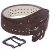 Women's 1 1/2" (38 mm) Snap on Suede Perforated Studded Leather Belt, Brown | 30" view 3