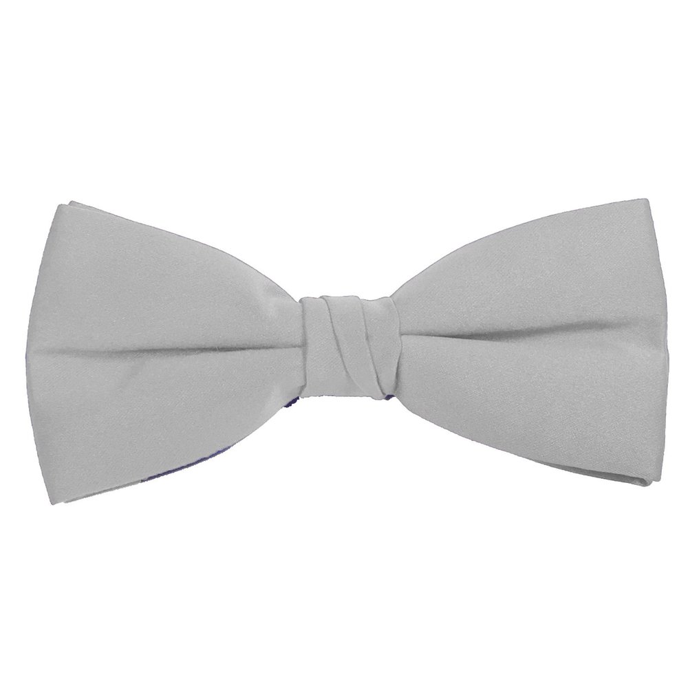 K. Alexander Solid Silver Bow Tie Men's Satin Pre-tied Formal Tuxedo Bow with Adjustable Band