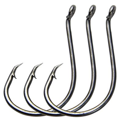 Offset Circle Hooks Octopus Saltwater Fishing Hooks High Carbon Steel Fishing Gear Tackles for Freshwater Catfish Trout, Black, Size 2/0, 100pcs