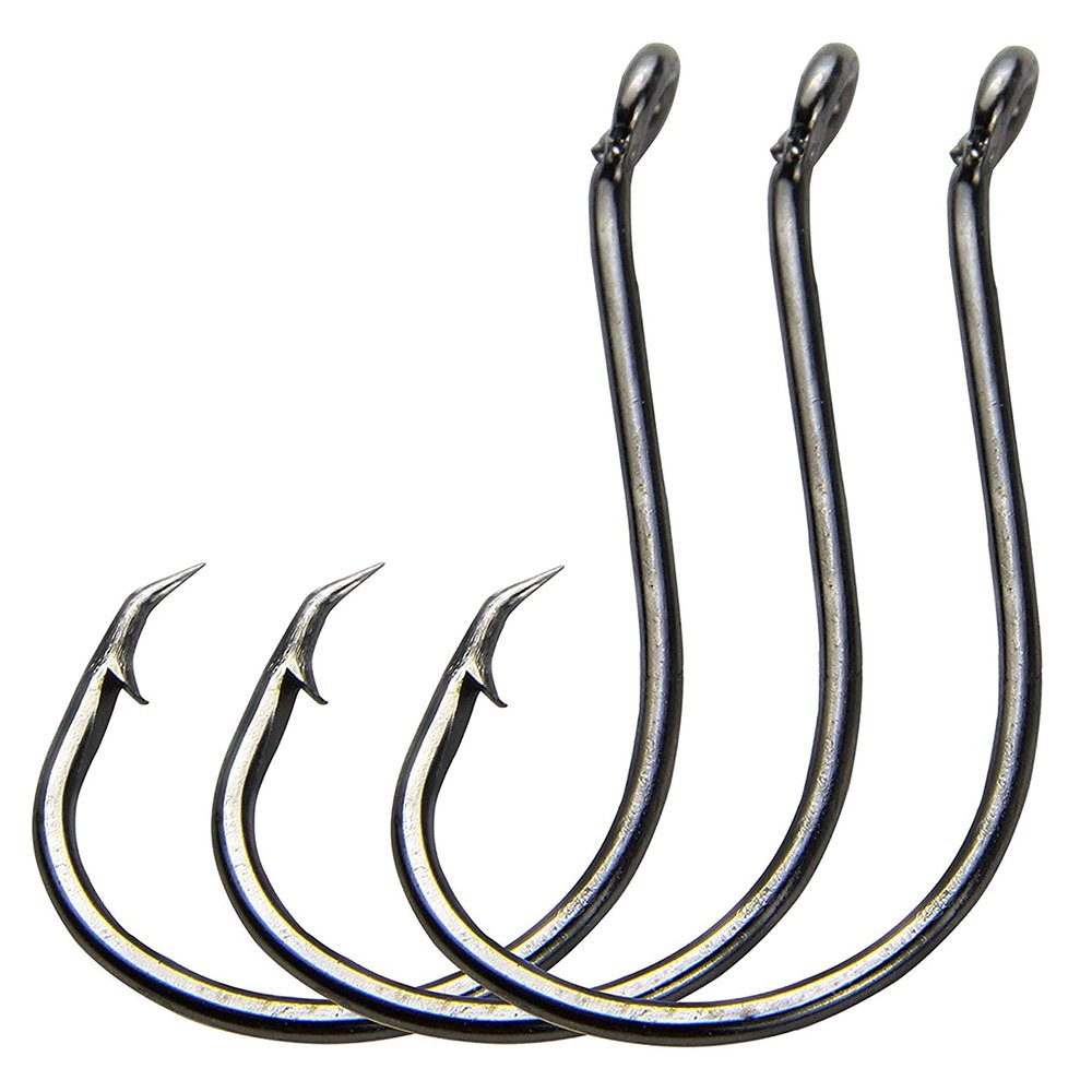 Offset Circle Hooks Octopus Saltwater Fishing Hooks High Carbon Steel Fishing Gear Tackles for Freshwater Catfish Trout, Black, Size 2/0, 100pcs