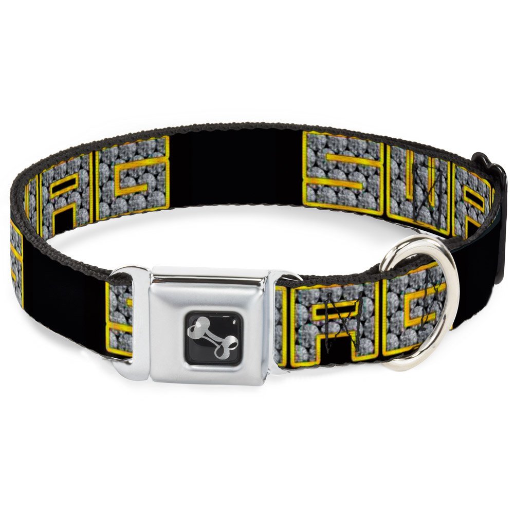 Dog Collar Seatbelt Buckle Swag Black Bling 15 to 26 Inches 1.0 Inch Wide
